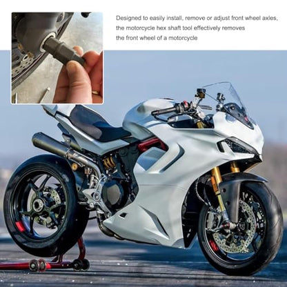 Hex Axle Tool for Motorcycle, 17 19 22 24mm Front Axle Wheel Hex Axle Spindle Socket Adapter, Wheel Hub Removal Driver Tool with 3/8 Inch Socket for Most Motorcycles