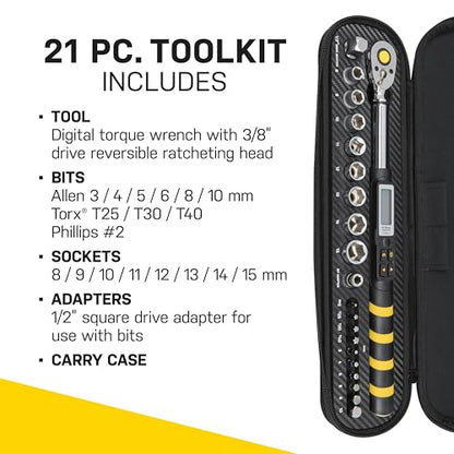 Topeak D-Torq Wrench DX Digital Torque Wrench – 4-80 Nm (3/8″ Drive) with 8 Sockets & 10 Hex/Torx Bits, LCD Display & Audible Alerts, High-Precision Torque Tool for Bicycle, Motorcycle & Automotive | torque-wrenches
