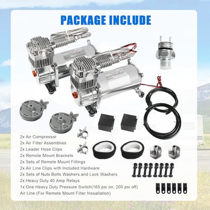 JDMSPEED New 12 Volt Dual Chrome 440C 200 PSI Air Compressor Kit 440C