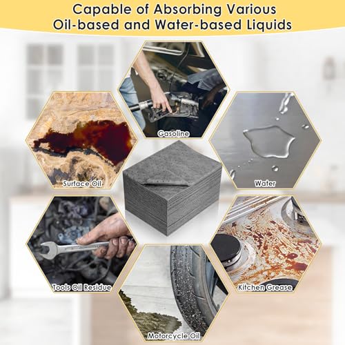 3MM Oil Absorbent Pads - 13" x 10" Universal Absorbing Pad, Dimpled Oil Spill Mat & Water Absorbent Pads for Oil, Water, and Solvents Spill Protection, Home, Garage, Basement (70PCS)