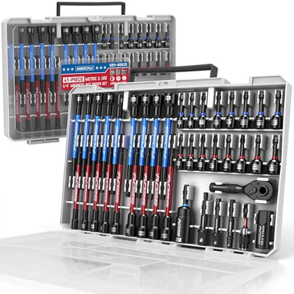 41-Piece Premium 1/4" Drive Magnetic Impact Nut Driver Set Metric & SAE Standard & Deep with Socket Adapters, 2-in-1 Ratchet Wrench, Wing Nut Driver, Universal Sockets, Quick Release Bit Holder - style: Pro Multi-Use Kit