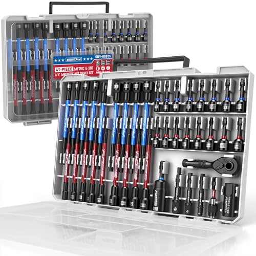 41-Piece Premium 1/4" Drive Magnetic Impact Nut Driver Set Metric & SAE Standard & Deep with Socket Adapters, 2-in-1 Ratchet Wrench, Wing Nut Driver, Universal Sockets, Quick Release Bit Holder - style: Pro Multi-Use Kit