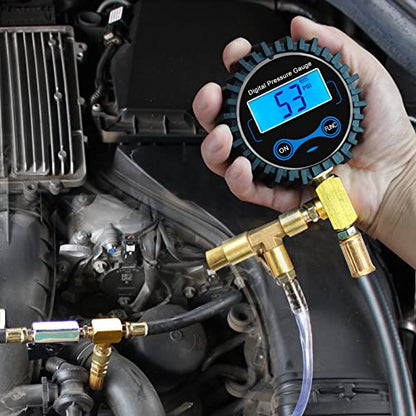 BETOOLL Digital Fuel Injection Pressure Tester Kit - Fuel Pressure Gauge 0-300 PSI for Petrol Engine Fuel Pressure Test Kit Automotive Test Tool Kit - size: 0-300 PSI