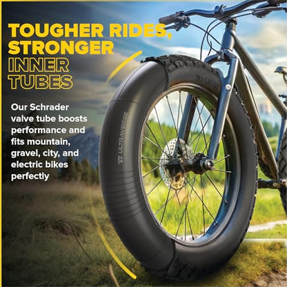Ultraverse 20x4.0, 24x4.0, 26x4.0, 20x3.0, 26x3.0, 16x4.0/3.0, Inner Tubes | Schrader Valve, Ideal for Mountain Bikes & E-Bikes with Fat Tires, Durable & Reliable 2 Pack with Tire Levers - size: 20 inch x 4.0