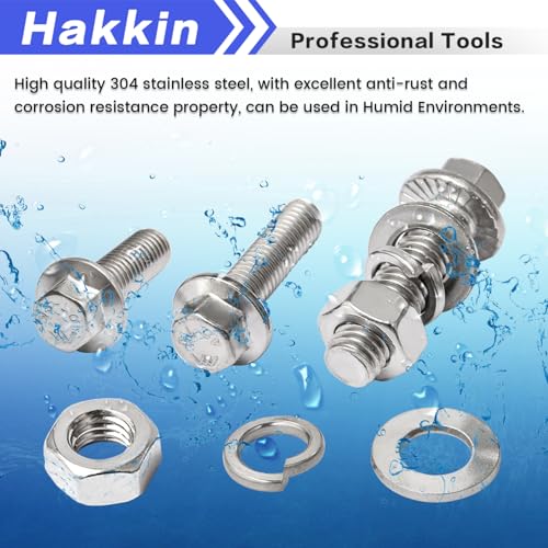 M8 Bolts, 200PCS Flange Hex Bolts and Nuts Kit, M8-1.25 x 16/20/25/30/35mm Flanged Hex Head Bolts Flange Hexagon Screws, Hakkin 304 Stainless Steel M8 Metric Nuts Screws Flat & Lock Spring Washers - size: 200PCS M8 Flanged Bolts Silver