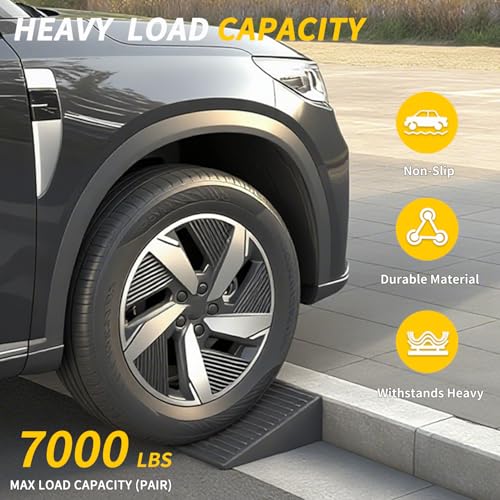 Curb Ramp 5 inch Rise Curb Ramps for Sidewalks Rubber 2 Pcs Driveway Ramps for Low Cars Curb Ramps for Driveway,Shed,Wheelchair 7000lbs Powersport Loading - size: 5"inch