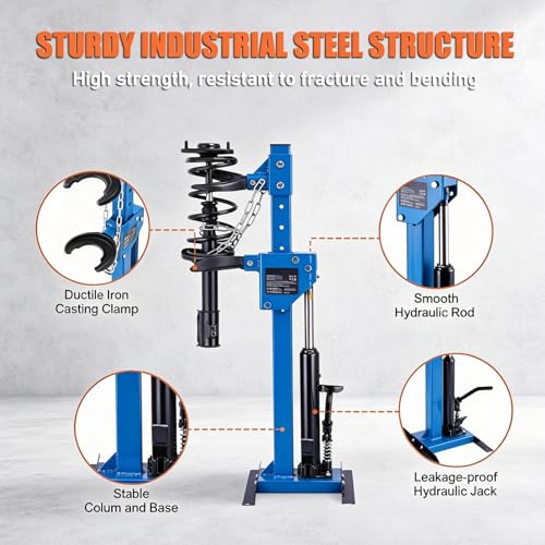 Hydraulic Strut Spring Compressor, 4.5 Ton, Foot Operated, Blue | Interchangeable jaws, stable base and hands-free control for shock and coil removal in professional auto repair - color: Blue
