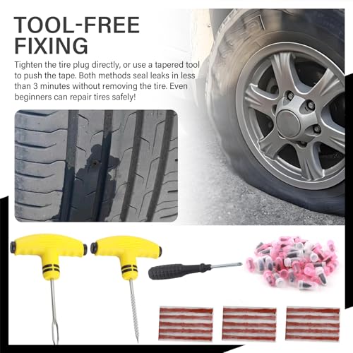 15PCS Tire Plug Kit Seal Strip + 60PCS Screw in Tire Plugs,All-in-One Flat Tires Repair Kit with Plugs for Puncture Fixing,Tires Repair Plug Car Tools for Roadside Emergencies