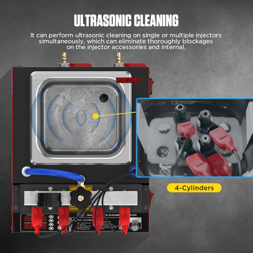 CT160 Fuel Injector Cleaner & Tester, 4-Cylinder Ultrasonic Cleaning Machine with Heating & 11 Test Modes for Cars Motorcycles - 110V/220V - color: Red