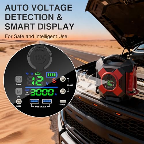 DM1264 Heavy Duty Truck Jump Starter, 30000A Peak 12V Lithium Battery Booster Pack for Semi Trucks,Starts All Gasoline Engines and Diesel Engines up to 50L in 1 Second at -40°F. - color: Red