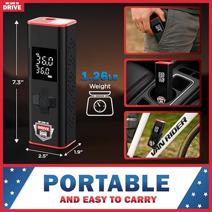 Tire Inflator Portable Air Compressor with LED Light – 12V DC Cordless Air Pump & Auto Shut-Off Function, 150 PSI Electric Air Pump for Car Tires with Digital Tire Pressure Gauge and Car Accessories