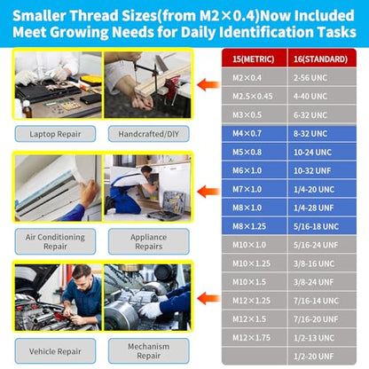 Thread Checker Wall Mounted, Nut and Bolt Thread Checker Board, Identify 31 SAE & Metric Sizes, Heavy Duty Bolt Size Finder & Screw Gauge, Garage Workshop Organizer Tool & Sizing Chart - size: 31 Thread Checker-S01