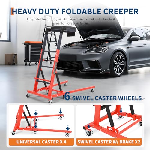 Top Automotive Creeper,Engine Topside Creeper with Adjustable Height 49.21 in to 68.89 in, 400 LBS Capacity High Topside Creeper,6 Swivel Caster Wheels, Heavy Duty Foldable Garage Creepers for Auto | 400 LBS Capacity High Mechanic Creeper, 6 Swivel Caster