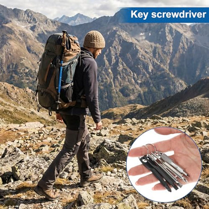 2pcs Valve Stem Remover with 4pcs Keychain Screwdriver, Stainless Steel Valve Core Removal Tool Flat Head and Phillips Key Screwdriver for Automotive Car Bicycle Motorcycle Tire Repair Install