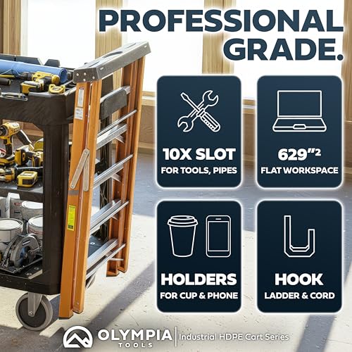 Olympia Tools 2-in-1 Heavy Duty Utility Work Cart, Rolling Tool Cart with Wheels, Convertible 3-Shelf to Flat Top Workstation, 660 Lb Capacity, Black - size: 600 Lb