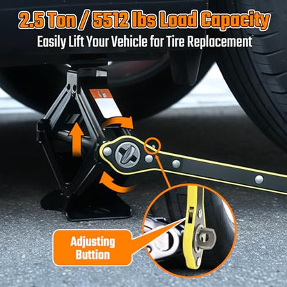 Scissor Jack Car Jack Kit, 2.5 Ton (5512 lbs) Tire Jack with Lug Wrench, Portable Emergency Spare Tire Changing Repair Kit, Scissor Jack Kit, Universal Vehicle Scissor Lift Jacks for SUV