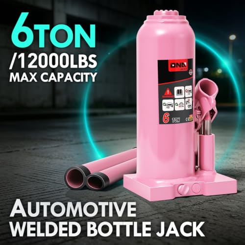 DNA Motoring 6 Tons Hydraulic Car Bottle Jack, Pink, 12000 lbs Capacity | Automotive Welded Bottle Jack For Car SUV Pickup Truck, Auto Repair House Lift, with Manual handle & Carrying Storage Case - color: Pink, style: 6 ton