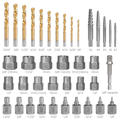 39Pcs Bolt Extractor Set and Drill Bit Kit | Multi-Spline Screw Extractors, Easy Out Broken Lug Nut Extraction Socket Set - color: 39-pc