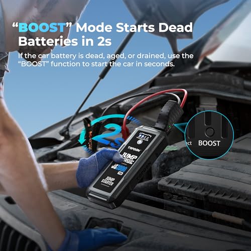 Car Battery Jump Starter, TOPDON 2000A Peak Jump Starter for Up to 8L Gas/6L Diesel Engines, 12V Portable Battery Booster Jump Starter Pack with Jumper Cables and EVA Protection Case - size: 2000A