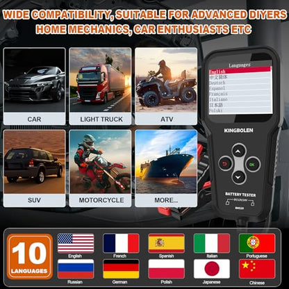 KINGBOLEN BM520 6V 12V 24V Car Battery Tester, 100-2000 CCA Automotive Load Tester Accurate Digital Auto Battery Analyzer Cranking and Charging System Tester for Cars Trucks SUV Motorcycle | Battery Load Tester Accurate Digital Auto Battery Analyzer Crank