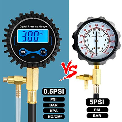 BETOOLL Fuel Pressure Gauge - Fuel Pressure Test Kit - Digital Gauge Fuel Pressure Gauge Kit - Fuel Injector Injection Pump Pressure Tester Car Tools 0-300PSI for Cars and Trucks - size: Digital