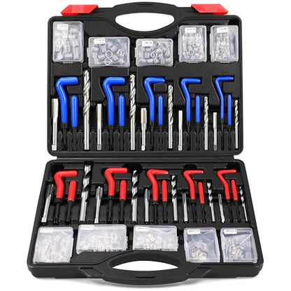 SEDY Helicoil Thread Repair Tool Kit: 320-Piece Metric SAE Heli Coil Rethreading Insert Drill Bits Spark Plug Automotive Engine Motor Stud Bolt Tap Universal Threaded Restorer Restoring Rethread - size: 320-Pc SAE & Metric Master Kit