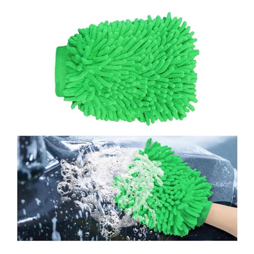 Ziciner Premium Microfiber Wash Mitt, Soft Scratch-Free Double-Sided Chenille Washing Gloves Perfect for Car Washing and Detailing (Green, Large) - color: Green