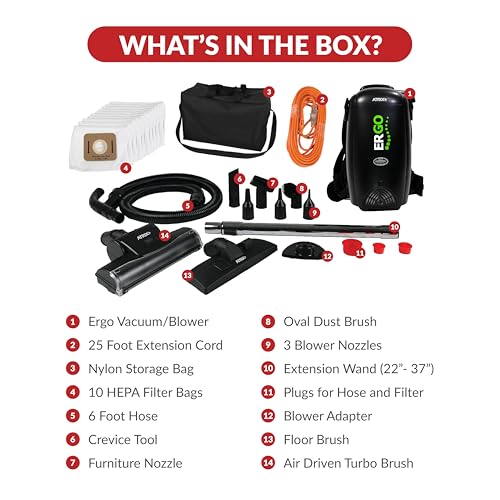 Atrix Ergo Backpack Canister Vacuum, Portable Cleaner with Attachments for Professional and Residential Use, VACBP1-PK Pro Bundle - size: Pro Bundle