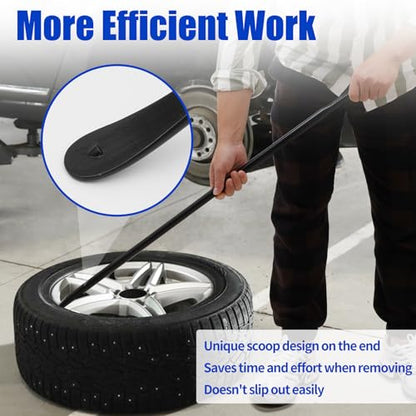 Zihvfzu 2 PCS Tire Mount and Demount Iron, Semi Truck Tire Changing Tools, Tire Bars for Semi Tires, Tire Changing Removal Tool for Tubeless Tires, Heavy Duty Tire Bar Set, 38 Inch x 4/5 Inch, Black
