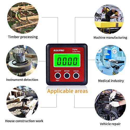 Digital Level Box Angle Gauge Protractor Inclinometer Bevel Box with Magnet Base & Large LCD Backlight, Calculating for Carpentry, Building, Masonry, Automobile - color: Red