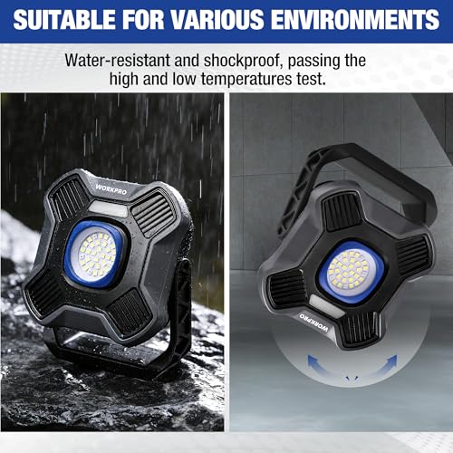 WORKPRO Magnetic Work Light, 4000mAh Rechargeable LED Work Lights, 2000LM | Portable Flood Light with Stand - for Camping, Fishing, Car Repair, Emergency, Job Site Lighting, Mechanic Light with 5 Modes