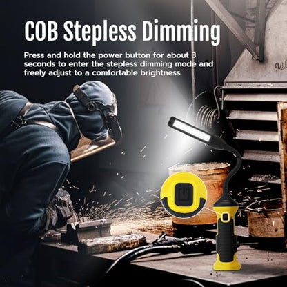 Mcbazel Magnetic Adjustable Work Light - 3000mAh Rechargeable LED Inspection Light with Flexible Gooseneck, Stepless Dimming, and Strong Magnet Base - Mechanics Flashlight for Car Repair & Emergency