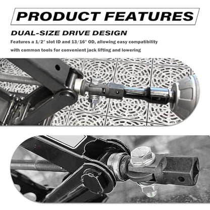 Car Scissor Jack Adapter Driven by 1/2" Impact Drills or 13/16" Lug Wrench,Sturdy Car Scissor Jack Drill Adapter Easily Lifts Jacks,Professional Labor-Saving Cars Jacks Adapters