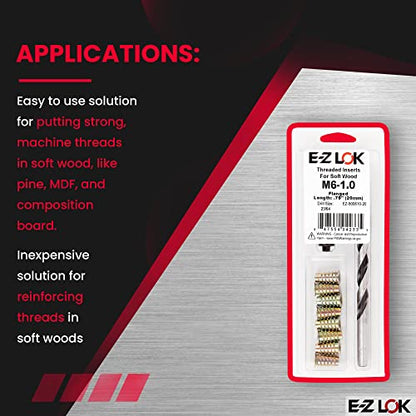 E-Z Hex Thread Repair Kit for Soft Wood Flanged Threaded Inserts M6-1.0 x 20mm, Drill, Installation Tool - size: M6-1.0 x 20mm, style: Flanged