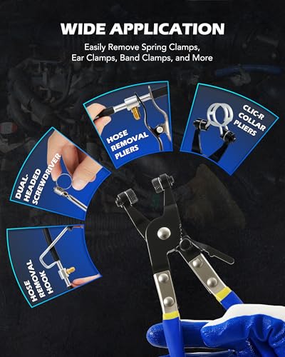 OMT 35pc Master Disconnect & Hose Clamp Pliers Tool, Car AC Fuel Line Kit | Auto Long Reach Hose Clamp Remover Kit with Clic R Type Swivel Jaw, Fuel A/C Disconnect Pliers For Ford Chevy Dodge Vehicles