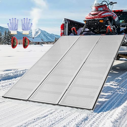 VNN Tri-fold Aluminum Loading Ramp - 77L*54" W Loading Ramp, 1600LBS Capacity Sturdy Anti-Slip Ramps with Punch Plate Surface, Folding Ramp for ATVs, UTVs, Trucks, Trailers, Lawn Mowers, Motorcycles - color: Slivery, size: 77" L x 54" W
