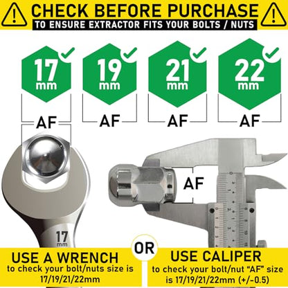 Spurtar 5 Pcs Lug Nut Removal Tool 17mm 19mm 21mm 22mm | 1/2 inch Drive Lug Nut Extractor Set Bolt Extractor Kit for Removing Damaged, Rounded Bolt