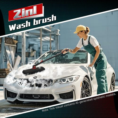 Car Duster Exterior, Dual Head, 4 Pcs, Black | Telescoping pole for boats. Chenille auto wash brush scrubs grime, while dry mop sweeps dust. - color: Red Black