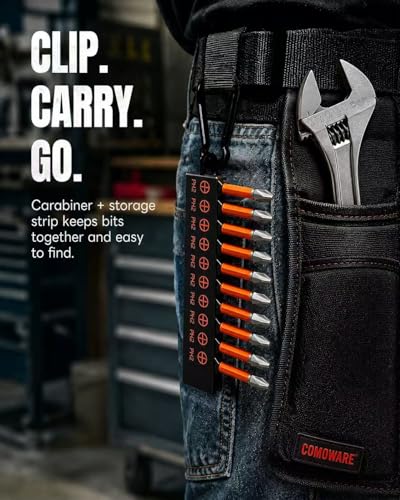 COMOWARE 10PCS PH2 Impact Screwdriver Bit Set, 2" Magnetic Phillips Drill Bits #2, S2 Steel 1/4" Hex Power Bit Set with Storage Case and Carabiner Clip, Impact Rated for Drill and Driver - color: Ph2 10pcs