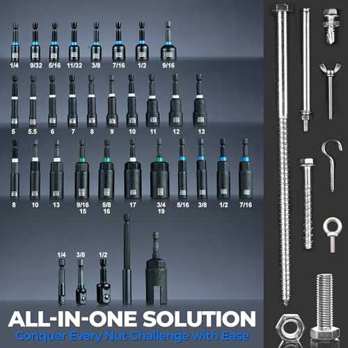 toolant Magnetic Nut Driver Set, 8pcs SAE Impact Driver Bit Set, 1/4''~9/16'' Nut Driver, 1/4'' Quick Change - style: 8pcs SAE