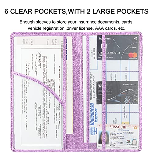 Car Registration and Insurance Holder, Premium Leather Insurance and Registration Holder,vehicle Glove Box Car Organizer, with Magnetic Shut for Cards, Driver License (Glitter Purple) - color: 07-Glitter Purple