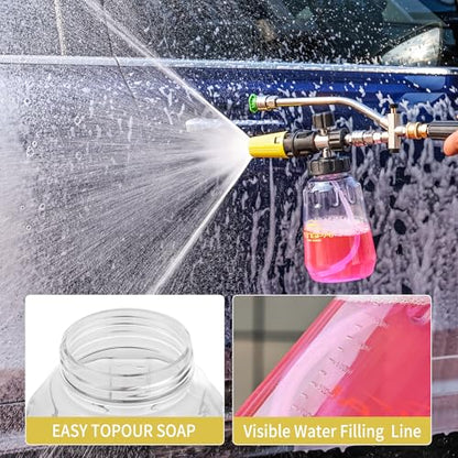 FENG PAI Pressure Washer Foam Cannon Gun Kit with Dual Connector Accessory, Car Wash Foam Gun for Car Washing and Cleaning, 1/4" Quick Connect with 7pcs Nozzles, Dual Adjustable Snow Foam Lance - color: 3IN1 Foamcannon Kits