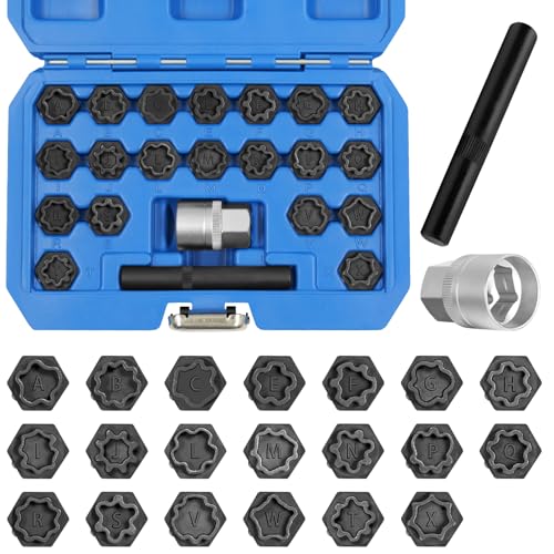 22PCS Wheel Locking Nut Key Kit Compatible with Audi 2002-2012 | Wheel Lock Nut Socket Adapter Set, Anti-Theft Lug Removal Tool, Anti-Theft Screw Remover, Repair Tool, Tyre Fitting, garage - size: 22pcs Socket Set
