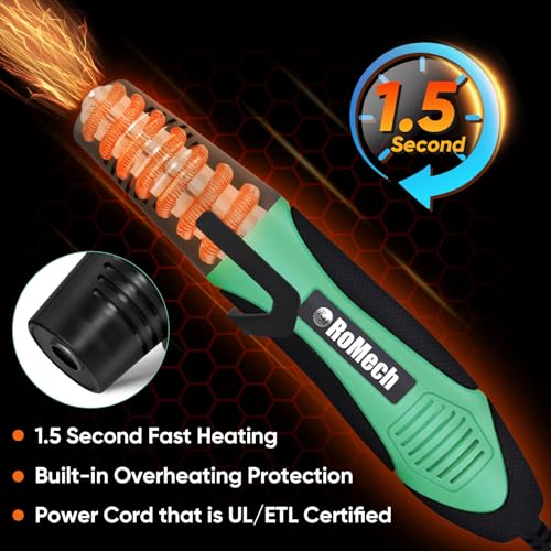 ROMECH 350W Heat Gun with 2 Nozzles, Dual Temp Heat Gun 400°F-660°F, Fast Heat Hot Air Gun with Overload Protection for DIY Craft Embossing Shrink Wrapping (Green) - color: Green