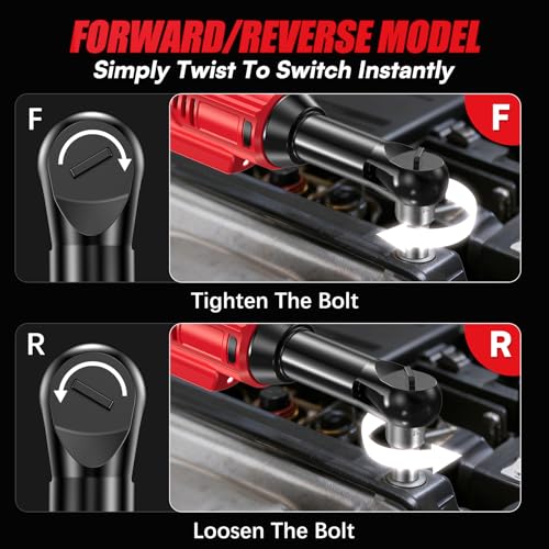 3/8 Cordless Ratchet Wrench Set, 60FT-LBS Extended Electric Ratchet with 400RPM Variable Speed, 21v Power Ratchet with 2x2.0Ah Battery, 7 Sockets, 1/4 Adaptor, 3"Extension Bar