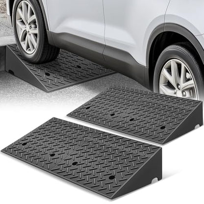 Auto Dynasty Rubber Curb Ramps, 7.9" Lift Height Curbside Driveway Ramp, 4410 LBS/2T Capacity Sidewalk Curb Ramp for Cars Trucks Bikes Motorcycles Wheelchairs, 2 Pack - size: 7.9" Rise