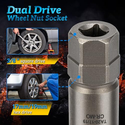 10 Spline Lug Nut Socket for TA20 17/19 Spline Lug Nut Key | Dual Drive 10 Point Wheel Lock Key, Compatible with Bimecc 10 Point Socket - color: Ta20-17/19