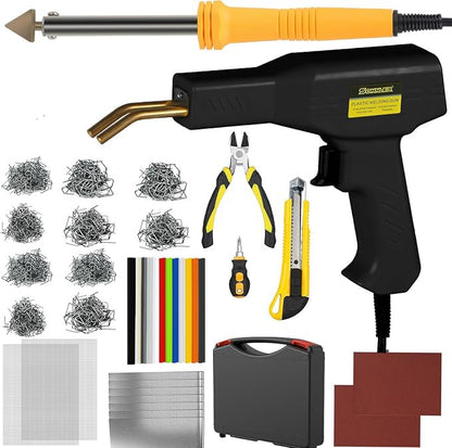 100W Upgraded Plastic Welder Kit,1000PCS Hot Stapler Plastic Repair Kit For Car Bumper Crack Repair, Plastic Welding Kit With Plastic Iron,Plastic Rods,Mesh,Abrasive Paper,Aluminum Tape(BLACK) - color: Black