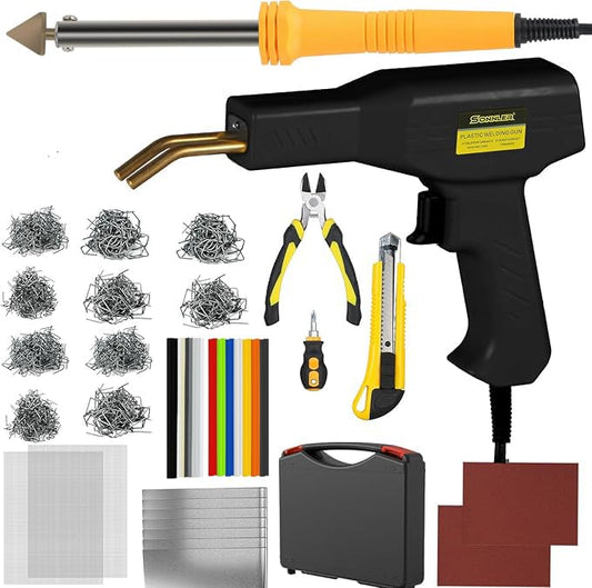 100W Upgraded Plastic Welder Kit,1000PCS Hot Stapler Plastic Repair Kit For Car Bumper Crack Repair, Plastic Welding Kit With Plastic Iron,Plastic Rods,Mesh,Abrasive Paper,Aluminum Tape(BLACK) - color: Black