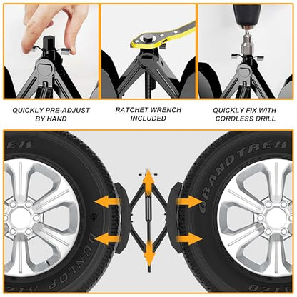 CircleRoad Camper Wheel Chock Stabilizer 2 Sets, Upgraded Side Grain Heavy Duty X-Shaped Stabilizer Wheel Chock RV Travel Trailer Accessories Anti-Move Anti Rust Coating Tire Chalks